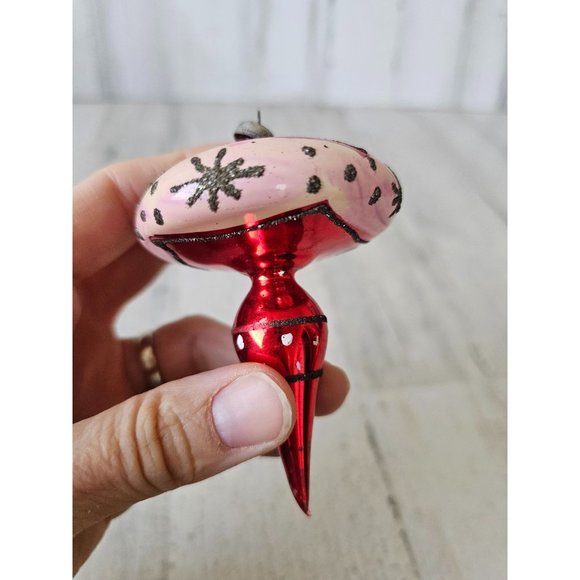 Antique Italy topper glass ornament red metallic glitter unique Xmas tree - Picture 3 of 10